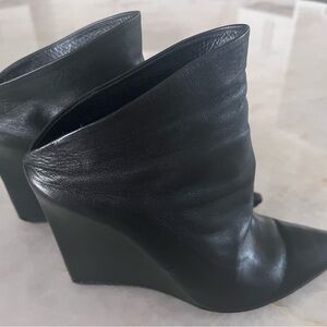 Black Leather Wedge Ankle Boots